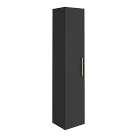 Arezzo Matt Black Wall Hung Tall Storage Cabinet with Brushed Brass Handle