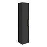 Arezzo Matt Black Wall Hung Tall Storage Cabinet with Brushed Brass Handle