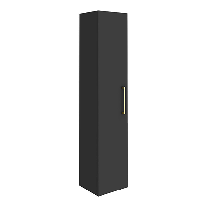 Arezzo Matt Black Wall Hung Tall Storage Cabinet with Brushed Brass Handle