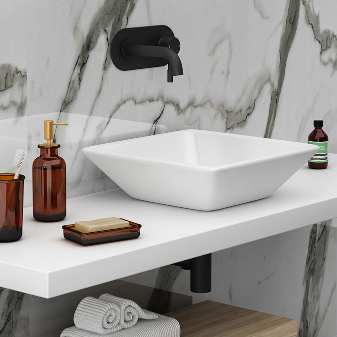 Arezzo Round Matt Black Wall Mounted Basin Mixer Tap Profile Large Image