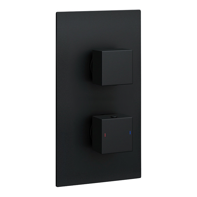 Arezzo Matt Black Wall Mounted Slimline Waterfall Bath Filler + Concealed Thermostatic Valve