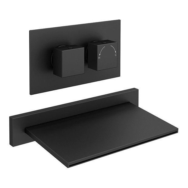 Arezzo Matt Black Wall Mounted Waterfall Bath Filler + Concealed