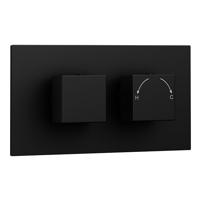 Arezzo Matt Black Wall Mounted Waterfall Bath Filler + Concealed Thermostatic Valve  In Bathroom Large Image