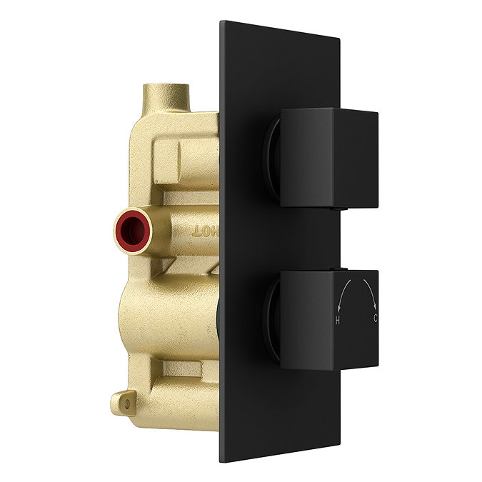 Arezzo Matt Black Wall Mounted Waterfall Bath Filler + Concealed Thermostatic Valve  additional Large Image