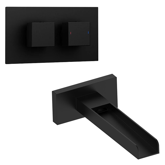 Arezzo Matt Black Wall Mounted Waterfall Bath Filler with Concealed Thermostatic Valve