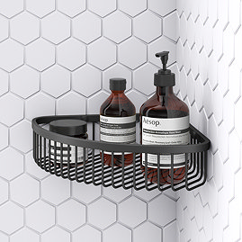 Arezzo Matt Black Wire Corner Shower Basket Large Image