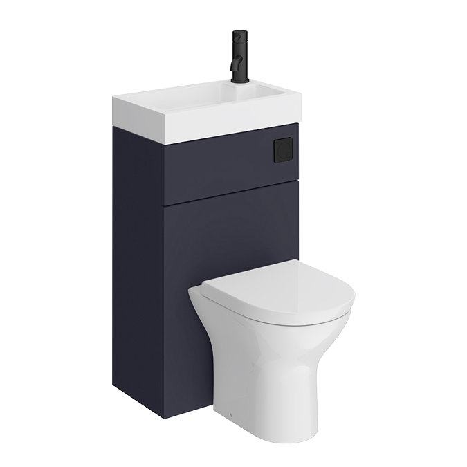 Arezzo Matt Blue 2-In-1 Wash Basin & Toilet (500mm Wide x 300mm) incl. Black Flush  Newest Large Ima