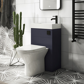 Arezzo Matt Blue 2-In-1 Wash Basin & Toilet (500mm Wide x 300mm) incl. Black Flush Medium Image