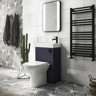 Arezzo Matt Blue 2-In-1 Wash Basin & Toilet (500mm Wide x 300mm) incl. Black Flush  Profile Large Im