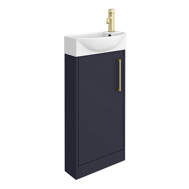 Arezzo Matt Blue 450mm 1TH Floor Standing Cloakroom Vanity Unit With Brushed Brass Handle  Standard Large Image