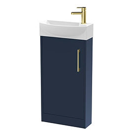 Arezzo Matt Blue 450mm 1TH Floor Standing Cloakroom Vanity Unit With Brushed Brass Handle Medium Ima