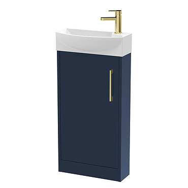 Arezzo Matt Blue 450mm 1TH Floor Standing Cloakroom Vanity Unit With Brushed Brass Handle  Profile Large Image