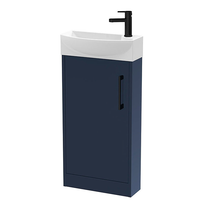 Arezzo Matt Blue 450mm 1TH Floor Standing Cloakroom Vanity Unit With Matt Black Handle Large Image