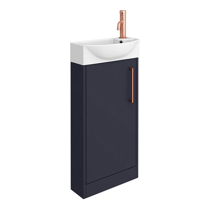 Arezzo Matt Blue 450mm 1TH Floor Standing Cloakroom Vanity Unit With Rose Gold Handle  Standard Large Image