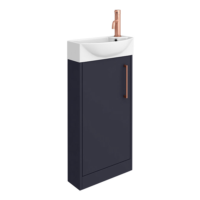 Arezzo Matt Blue 450mm 1TH Floor Standing Cloakroom Vanity Unit With Rose Gold Handle Standard Large Image