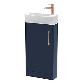 Arezzo Matt Blue 450mm 1TH Floor Standing Cloakroom Vanity Unit With Brushed Brass Handle Large Imag