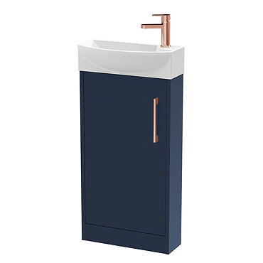 Arezzo Matt Blue 450mm 1TH Floor Standing Cloakroom Vanity Unit With Rose Gold Handle  Profile Large