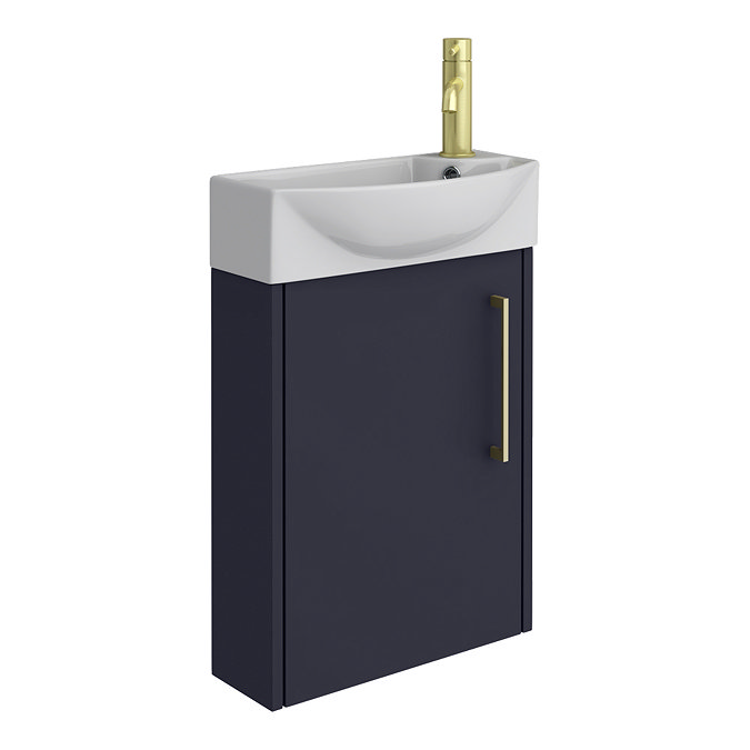 Arezzo Matt Blue 450mm 1TH Wall Hung Cloakroom Vanity Unit with Brushed Brass Handle  Standard Large Image