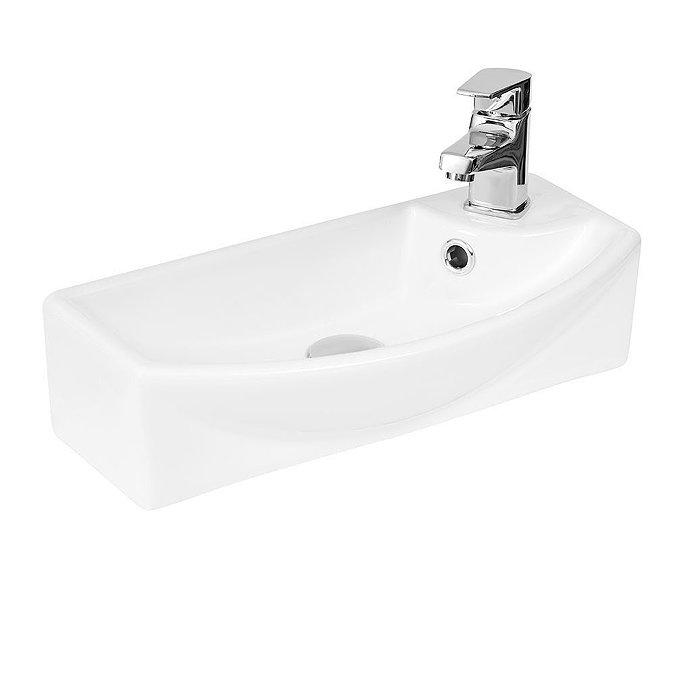 Arezzo Matt Blue 450mm 1TH Wall Hung Cloakroom Vanity Unit with Brushed Brass Handle Profile Large