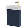 Arezzo Matt Blue 450mm 1TH Wall Hung Cloakroom Vanity Unit with Brushed Brass Handle Large Image