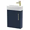 Arezzo Matt Blue 450mm 1TH Wall Hung Cloakroom Vanity Unit with Brushed Brass Handle Large Image