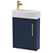 Arezzo Matt Blue 450mm 1TH Wall Hung Cloakroom Vanity Unit with Brushed Brass Handle Left Hand Basin