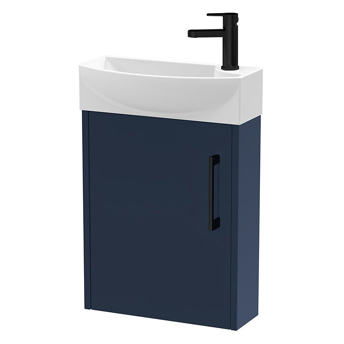 Arezzo  Matt Blue 450mm 1TH Wall Hung Cloakroom Vanity Unit with Matt Black Handles Large Image