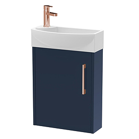 Arezzo Matt Blue 450mm 1TH Wall Hung Cloakroom Vanity Unit With Rose Gold Handle