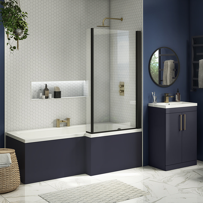 Arezzo Matt Blue L-Shaped End Bath Panel - 700mm  Profile Large Image