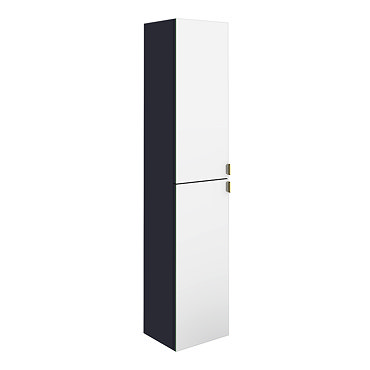 Arezzo Matt Blue Mirrored Wall Hung Tall Storage Cabinet with Brushed Brass Handles  Profile Large I