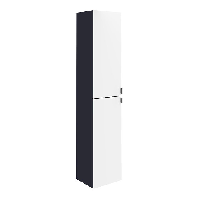 Arezzo Matt Blue Mirrored Wall Hung Tall Storage Cabinet with Chrome Handles Large Image