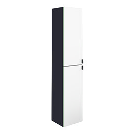 Arezzo Matt Blue Mirrored Wall Hung Tall Storage Cabinet with Matt Black Handles Large Image