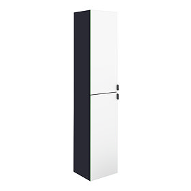 Arezzo Matt Blue Mirrored Wall Hung Tall Storage Cabinet with Matt Black Handles Large Image