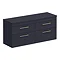 Arezzo Matt Blue Wall Hung 4 Drawer Double Countertop Vanity Unit (1200mm w. Brushed Brass Handles) 