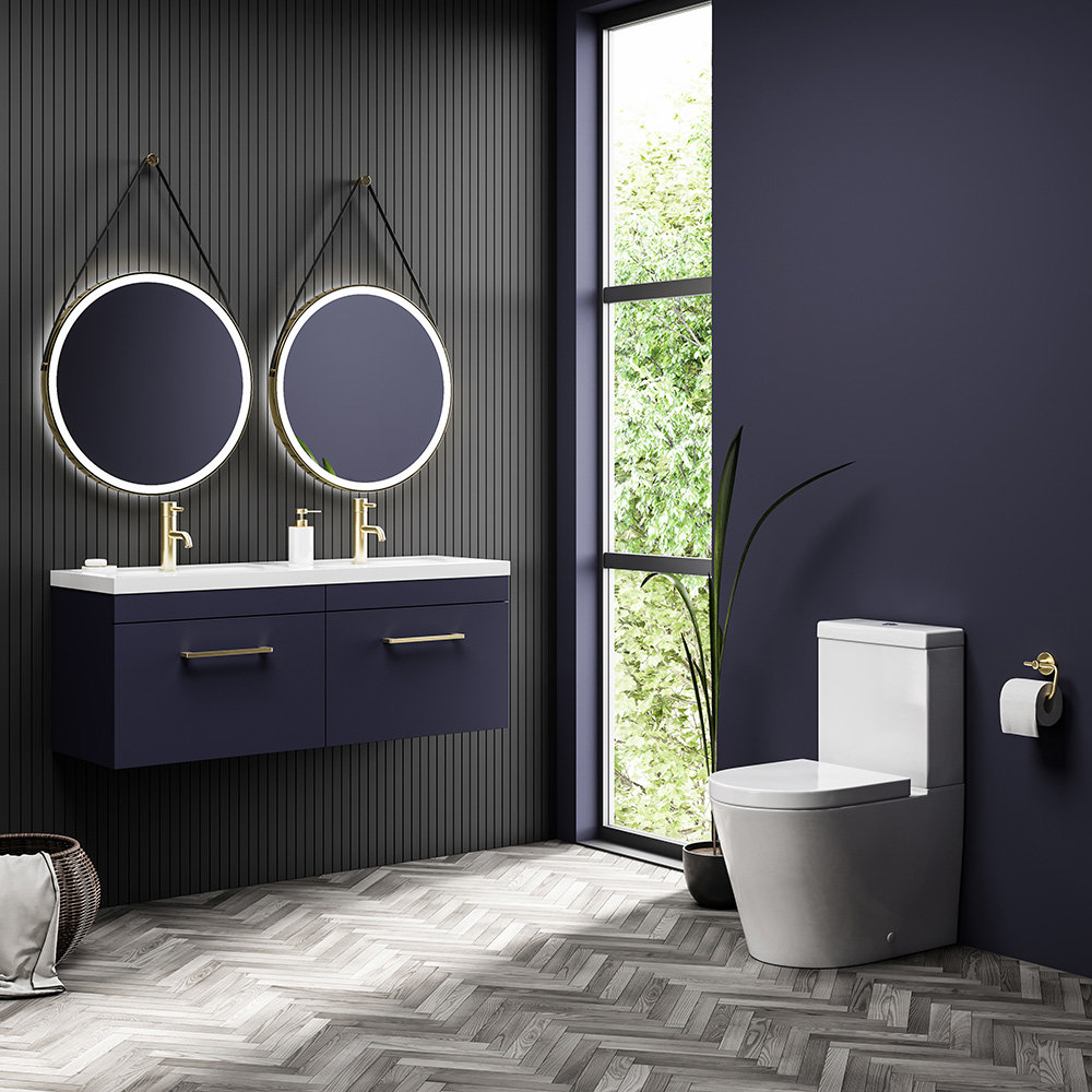 Arezzo Matt Blue Wall Hung Double Basin Vanity Unit 1205mm w