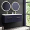 Arezzo Matt Blue Wall Hung Double Basin Vanity Unit (1205mm w. Brushed Brass Handles) Large Image