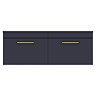 Arezzo Matt Blue Wall Hung Double Countertop Vanity Unit (1200mm w. Brushed Brass Handles)  Standard Large Image