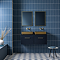 Arezzo Matt Blue Wall Hung Double Countertop Vanity Unit incl. 2 Basins (1200mm w. Brushed Brass Handles)