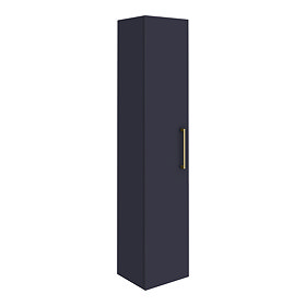 Arezzo Matt Blue Wall Hung Tall Storage Cabinet with Brushed Brass Handle Large Image