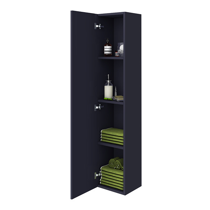 Arezzo Matt Blue Wall Hung Tall Storage Cabinet with Matt Black Handle Standard Large Image