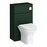 Arezzo Matt Dark Green Floor Standing Vanity Unit, Tall Cabinet + Toilet Pack with Brushed Brass Handles