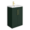 Arezzo Matt Dark Green Floor Standing Vanity Unit, Tall Cabinet + Toilet Pack with Brushed Brass Handles