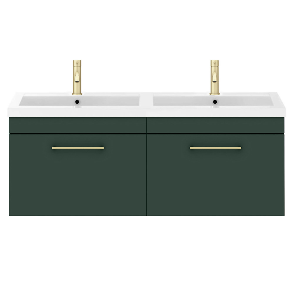 Arezzo Matt Dark Green Wall Hung Double Basin Vanity Unit (1205mm w ...