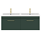 Arezzo Matt Dark Green Wall Hung Double Basin Vanity Unit (1205mm w. Brushed Brass Handles)