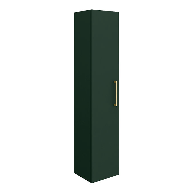 Arezzo Matt Dark Green Wall Hung Single Door Tall Storage Cabinet with Brushed Brass Handle