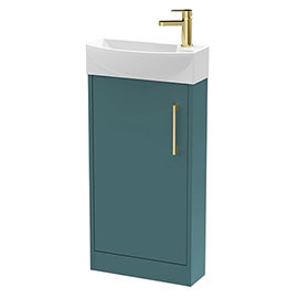Arezzo Matt Green 450mm 1TH Floor Standing Cloakroom Vanity Unit With Brushed Brass Handle Medium Im