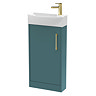 Arezzo Matt Green 450mm 1TH Floor Standing Cloakroom Vanity Unit With Brushed Brass Handle Large Ima