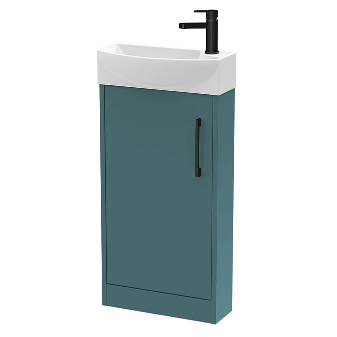 Arezzo Matt Green 450mm 1TH Floor Standing Cloakroom Vanity Unit With Matt Black Handle Large Image