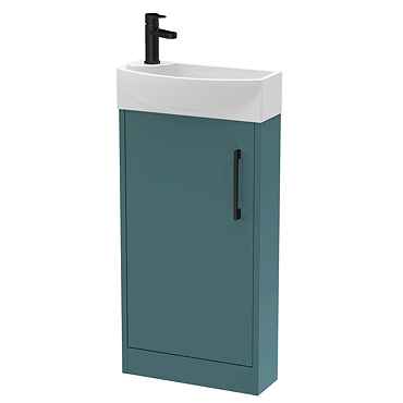 Arezzo Matt Green 450mm 1TH Floor Standing Cloakroom Vanity Unit With Matt Black Handle Profile Lar