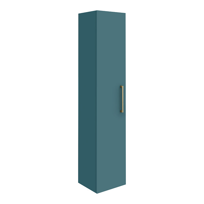Arezzo Matt Green Wall Hung Tall Storage Cabinet with Brushed Brass Handle Large Image